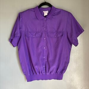 Vintage RHODA LEE Women's 14 Vibrant Purple Collared Blouse Retro Lightweight